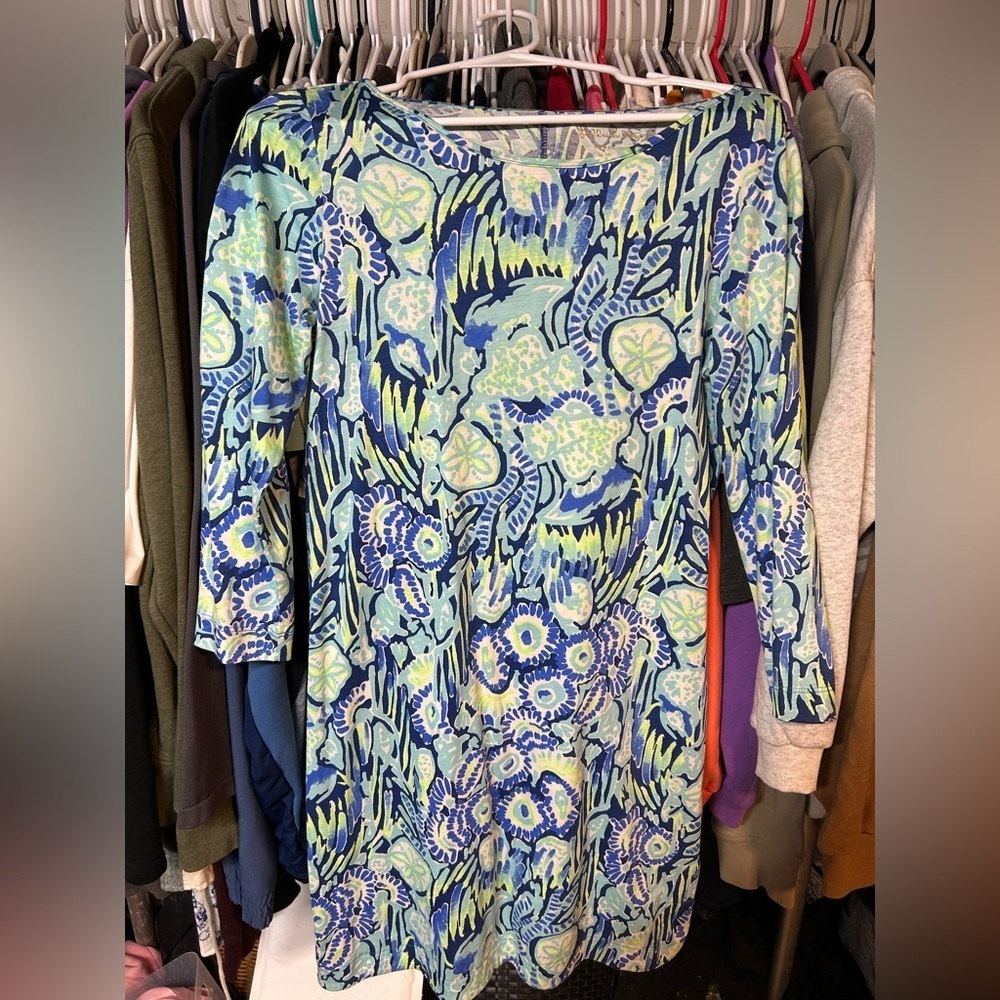 Lilly Pulitzer Marlowe Indigo Blue Sunset Paisley T-Shirt Dress - Picture 2 of 3